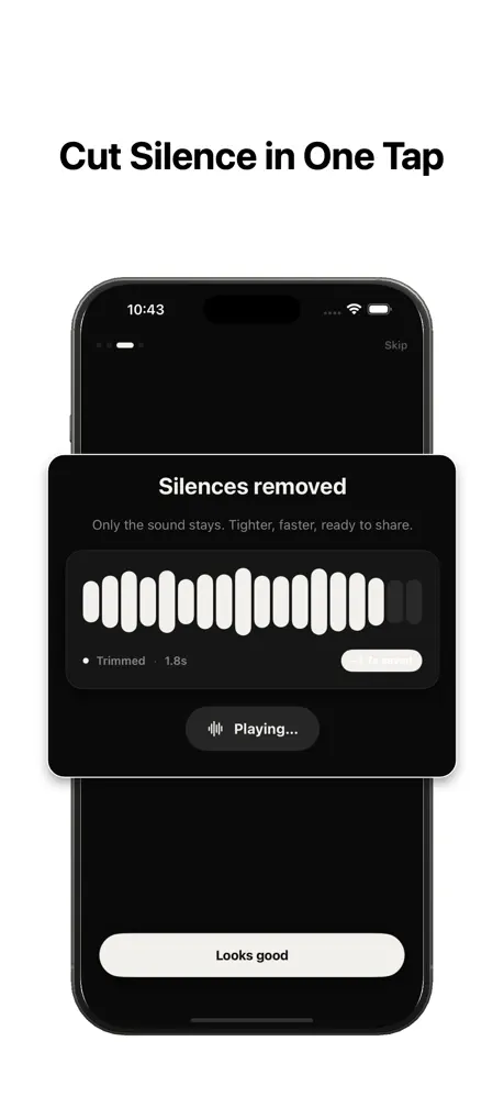 Cut silence in one tap: the trimmed waveform with all silences removed